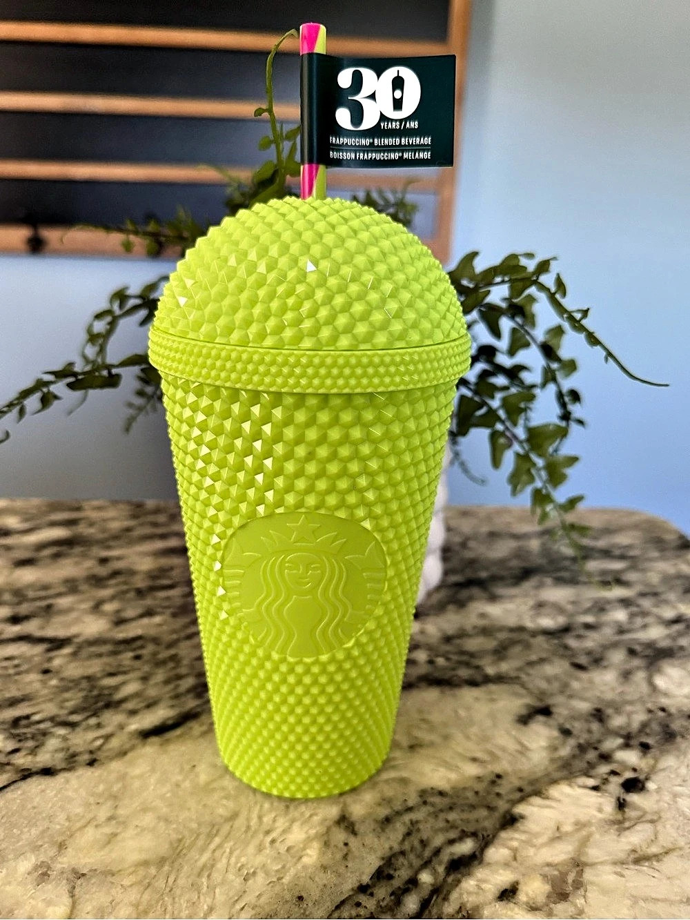 Starbucks 30th Anniversary Frappuccino Neon Green Studded Tumbler 16oz NWT